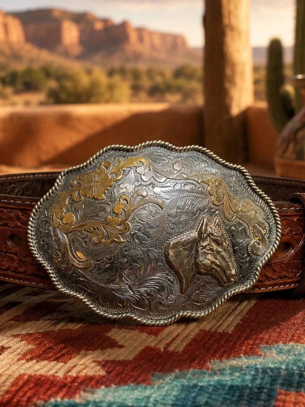 Belt Buckle Fleming Sterling Silver Overlaid Mexico Gold Filled Western Trophy